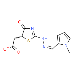 ChemSpider 2D Image | [(5R)-2-{(2Z)-2-[(1-Methyl-1H-pyrrol-2-yl)methylene]hydrazino}-4-oxo-4,5-dihydro-1,3-thiazol-5-yl]acetate | C11H11N4O3S