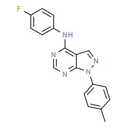 ChemSpider 2D Image | N-(4-Fluorophenyl)-1-(4-methylphenyl)-1H-pyrazolo[3,4-d]pyrimidin-4-amine | C18H14FN5
