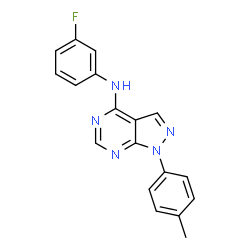 ChemSpider 2D Image | N-(3-Fluorophenyl)-1-(4-methylphenyl)-1H-pyrazolo[3,4-d]pyrimidin-4-amine | C18H14FN5