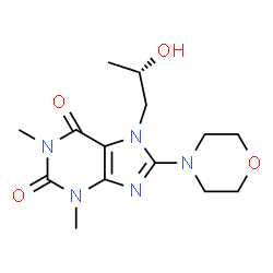 ChemSpider 2D Image | 7-[(2S)-2-Hydroxypropyl]-1,3-dimethyl-8-(4-morpholinyl)-3,7-dihydro-1H-purine-2,6-dione | C14H21N5O4