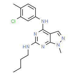 ChemSpider 2D Image | N~6~-Butyl-N~4~-(3-chloro-4-methylphenyl)-1-methyl-1H-pyrazolo[3,4-d]pyrimidine-4,6-diamine | C17H21ClN6