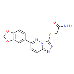 ChemSpider 2D Image | 2-{[6-(1,3-Benzodioxol-5-yl)[1,2,4]triazolo[4,3-b]pyridazin-3-yl]sulfanyl}acetamide | C14H11N5O3S