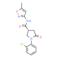 ChemSpider 2D Image | (3R)-1-(2-Chlorophenyl)-N-(5-methyl-1,2-oxazol-3-yl)-5-oxo-3-pyrrolidinecarboxamide | C15H14ClN3O3