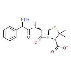 ChemSpider 2D Image | (2S,5R,6R)-6-{[(2R)-2-Amino-2-phenylacetyl]amino}-3,3-dimethyl-7-oxo-4-thia-1-azabicyclo[3.2.0]heptane-2-carboxylate | C16H18N3O4S