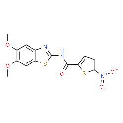 ChemSpider 2D Image | N-(5,6-Dimethoxy-1,3-benzothiazol-2-yl)-5-nitro-2-thiophenecarboxamide | C14H11N3O5S2