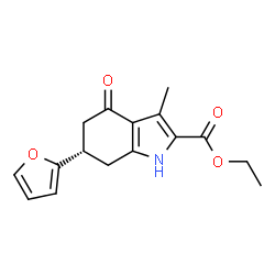 ChemSpider 2D Image | Ethyl (6S)-6-(2-furyl)-3-methyl-4-oxo-4,5,6,7-tetrahydro-1H-indole-2-carboxylate | C16H17NO4