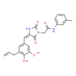 ChemSpider 2D Image | 2-[(4E)-4-(3-Allyl-4-hydroxy-5-methoxybenzylidene)-2,5-dioxo-1-imidazolidinyl]-N-(3-methylphenyl)acetamide | C23H23N3O5