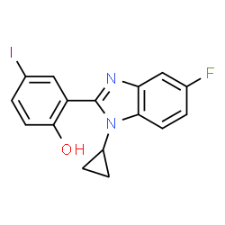 ChemSpider 2D Image | 2-(1-Cyclopropyl-5-fluoro-1H-benzimidazol-2-yl)-4-iodophenol | C16H12FIN2O