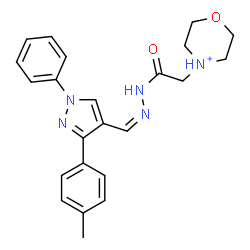 ChemSpider 2D Image | 4-{2-[(2Z)-2-{[3-(4-Methylphenyl)-1-phenyl-1H-pyrazol-4-yl]methylene}hydrazino]-2-oxoethyl}morpholin-4-ium | C23H26N5O2