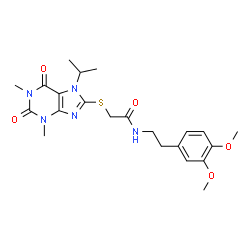 ChemSpider 2D Image | N-[2-(3,4-Dimethoxyphenyl)ethyl]-2-[(7-isopropyl-1,3-dimethyl-2,6-dioxo-2,3,6,7-tetrahydro-1H-purin-8-yl)sulfanyl]acetamide | C22H29N5O5S