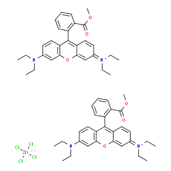 ChemSpider 2D Image | Bis{6-(diethylamino)-N,N-diethyl-9-[2-(methoxycarbonyl)phenyl]-3H-xanthen-3-iminium} tetrachlorozincate(2-) | C58H66Cl4N4O6Zn