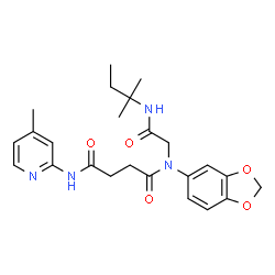 ChemSpider 2D Image | N-(1,3-Benzodioxol-5-yl)-N-{2-[(2-methyl-2-butanyl)amino]-2-oxoethyl}-N'-(4-methyl-2-pyridinyl)succinamide | C24H30N4O5