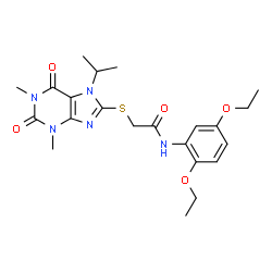 ChemSpider 2D Image | N-(2,5-Diethoxyphenyl)-2-[(7-isopropyl-1,3-dimethyl-2,6-dioxo-2,3,6,7-tetrahydro-1H-purin-8-yl)sulfanyl]acetamide | C22H29N5O5S