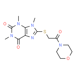 ChemSpider 2D Image | 1,3,9-Trimethyl-8-{[2-(4-morpholinyl)-2-oxoethyl]sulfanyl}-3,9-dihydro-1H-purine-2,6-dione | C14H19N5O4S