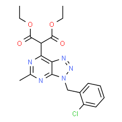 ChemSpider 2D Image | Diethyl [3-(2-chlorobenzyl)-5-methyl-3H-[1,2,3]triazolo[4,5-d]pyrimidin-7-yl]malonate | C19H20ClN5O4