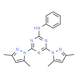 ChemSpider 2D Image | 4,6-Bis(3,5-dimethyl-1H-pyrazol-1-yl)-N-phenyl-1,3,5-triazin-2-amine | C19H20N8