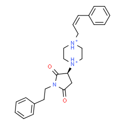 ChemSpider 2D Image | 1-[(3S)-2,5-Dioxo-1-(2-phenylethyl)-3-pyrrolidinyl]-4-[(2Z)-3-phenyl-2-propen-1-yl]piperazinediium | C25H31N3O2