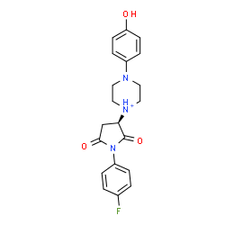 ChemSpider 2D Image | 1-[(3R)-1-(4-Fluorophenyl)-2,5-dioxo-3-pyrrolidinyl]-4-(4-hydroxyphenyl)piperazin-1-ium | C20H21FN3O3