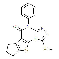 ChemSpider 2D Image | 1-Methylsulfanyl-4-phenyl-7,8-dihydro-4H,6H-9-thia-2,3,4,9b-tetraaza-cyclopenta[b]-as-indacen-5-one | C17H14N4OS2
