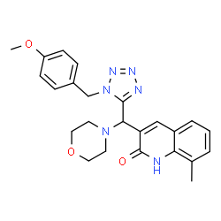 ChemSpider 2D Image | 3-{[1-(4-Methoxybenzyl)-1H-tetrazol-5-yl](4-morpholinyl)methyl}-8-methyl-2(1H)-quinolinone | C24H26N6O3