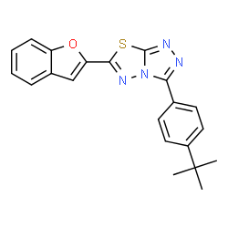 ChemSpider 2D Image | 6-(1-Benzofuran-2-yl)-3-[4-(2-methyl-2-propanyl)phenyl][1,2,4]triazolo[3,4-b][1,3,4]thiadiazole | C21H18N4OS