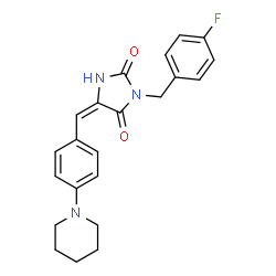 ChemSpider 2D Image | (5E)-3-(4-Fluorobenzyl)-5-[4-(1-piperidinyl)benzylidene]-2,4-imidazolidinedione | C22H22FN3O2