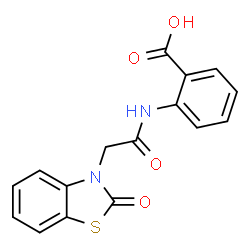 ChemSpider 2D Image | 2-{[(2-Oxo-1,3-benzothiazol-3(2H)-yl)acetyl]amino}benzoic acid | C16H12N2O4S