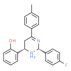 ChemSpider 2D Image | (2R,6S)-2-(4-Fluorophenyl)-6-(2-hydroxyphenyl)-4-(4-methylphenyl)-1,2,5,6-tetrahydropyrimidin-1-ium | C23H22FN2O