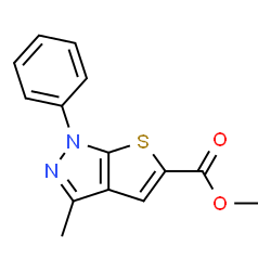 ChemSpider 2D Image | METHYL 3-METHYL-1-PHENYL-1H-THIENO(2,3-C)PYRAZOLE-5-CARBOXYLATE | C14H12N2O2S