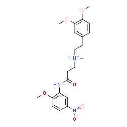 ChemSpider 2D Image | N-[2-(3,4-Dimethoxyphenyl)ethyl]-3-[(2-methoxy-5-nitrophenyl)amino]-N-methyl-3-oxo-1-propanaminium | C21H28N3O6