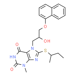ChemSpider 2D Image | 8-(sec-Butylsulfanyl)-7-[2-hydroxy-3-(1-naphthyloxy)propyl]-3-methyl-3,7-dihydro-1H-purine-2,6-dione | C23H26N4O4S