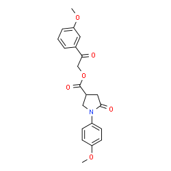 ChemSpider 2D Image | 2-(3-Methoxyphenyl)-2-oxoethyl 1-(4-methoxyphenyl)-5-oxo-3-pyrrolidinecarboxylate | C21H21NO6