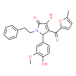 ChemSpider 2D Image | 3-Hydroxy-5-(4-hydroxy-3-methoxyphenyl)-4-(5-methyl-2-furoyl)-1-(2-phenylethyl)-1,5-dihydro-2H-pyrrol-2-one | C25H23NO6