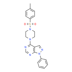 ChemSpider 2D Image | 1-Phenyl-4-[4-(toluene-4-sulfonyl)-piperazin-1-yl]-1H-pyrazolo[3,4-d]pyrimidine | C22H22N6O2S