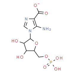 ChemSpider 2D Image | 5-Amino-1-(5-O-phosphonopentofuranosyl)-1H-imidazole-4-carboxylate | C9H13N3O9P