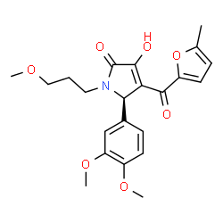 ChemSpider 2D Image | (5R)-5-(3,4-Dimethoxyphenyl)-3-hydroxy-1-(3-methoxypropyl)-4-(5-methyl-2-furoyl)-1,5-dihydro-2H-pyrrol-2-one | C22H25NO7