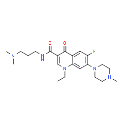 ChemSpider 2D Image | N-[3-(Dimethylamino)propyl]-1-ethyl-6-fluoro-7-(4-methyl-1-piperazinyl)-4-oxo-1,4-dihydro-3-quinolinecarboxamide | C22H32FN5O2