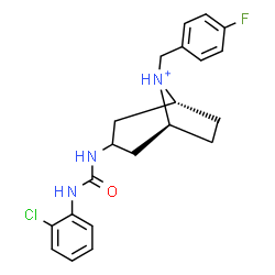 ChemSpider 2D Image | (1R,5S)-3-{[(2-Chlorophenyl)carbamoyl]amino}-8-(4-fluorobenzyl)-8-azoniabicyclo[3.2.1]octane | C21H24ClFN3O