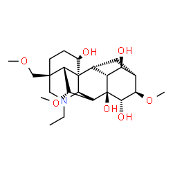 ChemSpider 2D Image | (6alpha,13alpha,14beta,15alpha,16beta)-20-Ethyl-6,16-dimethoxy-4-(methoxymethyl)aconitane-1,8,14,15-tetrol | C24H39NO7