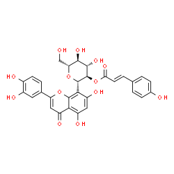 ChemSpider 2D Image | (1S)-1,5-Anhydro-1-[2-(3,4-dihydroxyphenyl)-5,7-dihydroxy-4-oxo-4H-chromen-8-yl]-2-O-[(2E)-3-(4-hydroxyphenyl)-2-propenoyl]-D-glucitol | C30H26O13