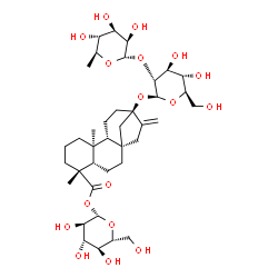 ChemSpider 2D Image | 1-O-[(5beta,9beta,10alpha)-13-{[2-O-(6-Deoxy-alpha-L-mannopyranosyl)-beta-D-glucopyranosyl]oxy}-18-oxokaur-16-en-18-yl]-beta-D-glucopyranose | C38H60O17