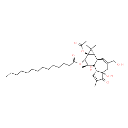 ChemSpider 2D Image | (1aS,1bR,4aS,7aR,7bR,8S,9S,9aR)-9a-Acetoxy-4a,7b-dihydroxy-3-(hydroxymethyl)-1,1,6,8-tetramethyl-5-oxo-1a,1b,4,4a,5,7a,7b,8,9,9a-decahydro-1H-cyclopropa[3,4]benzo[1,2-e]azulen-9-yl myristate | C36H56O8