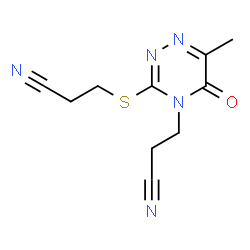 ChemSpider 2D Image | 3-{[4-(2-Cyanoethyl)-6-methyl-5-oxo-4,5-dihydro-1,2,4-triazin-3-yl]sulfanyl}propanenitrile | C10H11N5OS