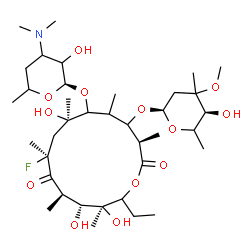 ChemSpider 2D Image | (3R,7R,9S,11R,12R,13S)-6-{[(2R)-4-(Dimethylamino)-3-hydroxy-6-methyltetrahydro-2H-pyran-2-yl]oxy}-14-ethyl-9-fluoro-7,12,13-trihydroxy-4-{[(2R,5S)-5-hydroxy-4-methoxy-4,6-dimethyltetrahydro-2H-pyran-2
-yl]oxy}-3,5,7,9,11,13-hexamethyloxacyclotetradecane-2,10-dione (non-preferred name) | C37H66FNO13