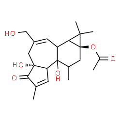ChemSpider 2D Image | (4aR,9aS)-4a,7b-Dihydroxy-3-(hydroxymethyl)-1,1,6,8-tetramethyl-5-oxo-1,1a,1b,4,4a,5,7a,7b,8,9-decahydro-9aH-cyclopropa[3,4]benzo[1,2-e]azulen-9a-yl acetate | C22H30O6