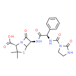 ChemSpider 2D Image | (2S,6R)-3,3-Dimethyl-7-oxo-6-{[(2R)-2-{[(2-oxo-1-imidazolidinyl)carbonyl]amino}-2-phenylacetyl]amino}-4-thia-1-azabicyclo[3.2.0]heptane-2-carboxylic acid | C20H23N5O6S