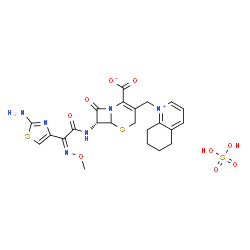 ChemSpider 2D Image | (7R)-7-{[(2Z)-2-(2-Amino-1,3-thiazol-4-yl)-2-(methoxyimino)acetyl]amino}-8-oxo-3-(5,6,7,8-tetrahydro-1-quinoliniumylmethyl)-5-thia-1-azabicyclo[4.2.0]oct-2-ene-2-carboxylate sulfate (1:1) | C23H26N6O9S3