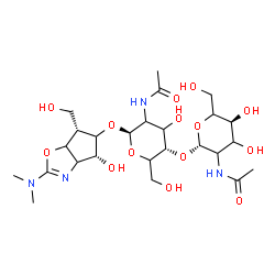 ChemSpider 2D Image | (4R,6S)-2-(Dimethylamino)-4-hydroxy-6-(hydroxymethyl)-4,5,6,6a-tetrahydro-3aH-cyclopenta[d][1,3]oxazol-5-yl 2-acetamido-4-O-(2-acetamido-2-deoxy-beta-D-glycero-hexopyranosyl)-2-deoxy-beta-D-glycero-he
xopyranoside | C25H42N4O14