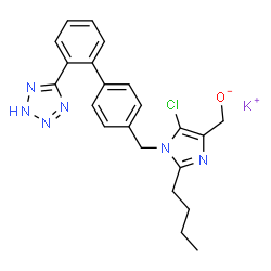 ChemSpider 2D Image | Potassium (2-butyl-5-chloro-1-{[2'-(2H-tetrazol-5-yl)-4-biphenylyl]methyl}-1H-imidazol-4-yl)methanolate | C22H22ClKN6O