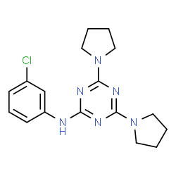 ChemSpider 2D Image | N-(3-Chlorophenyl)-4,6-di(1-pyrrolidinyl)-1,3,5-triazin-2-amine | C17H21ClN6